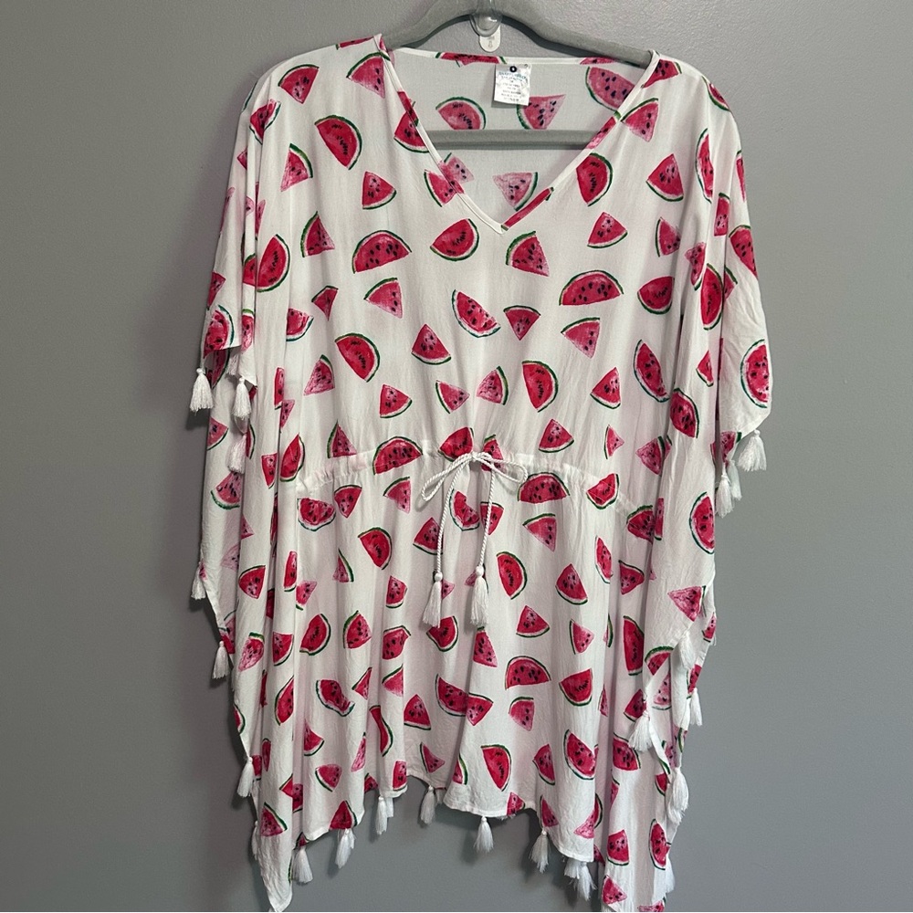 Snapper Rock Girls Cover Up 13-14 Watermelon Print Tassel Swim Kaftan